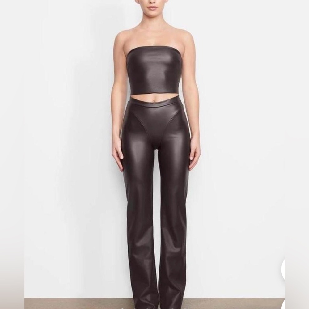 Skims Faux Leather Boot Cut Pant and Tube Top.